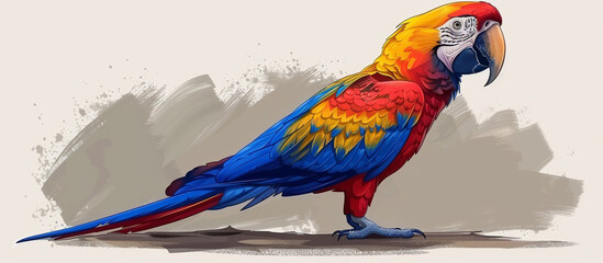 Colorful macaw parrot standing, textured background