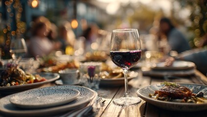 Outdoor dining scene, vibrant meal