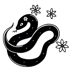 Elegant illustration of a coiled snake intertwined with delicate floral elements
