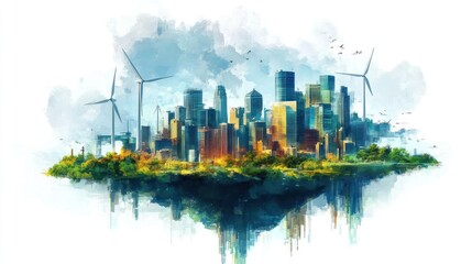 Floating cityscape illustration