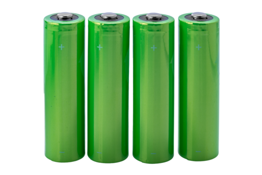 Green AA alkaline battery or rechargeable li-ion batteries isolated