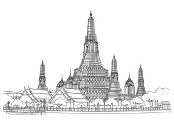 Obraz premium Wat Arun one line drawing