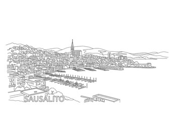 Obraz premium Sausalito in San Francisco one line drawing