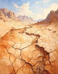 Dry cracked earth, mountain valley