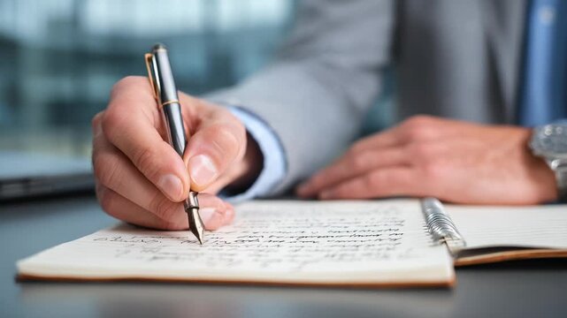 Writing notes at a business meeting office environment handwritten content professional viewpoint productivity concept