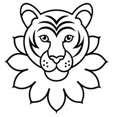 Majestic tiger face adorned with delicate floral border illustration