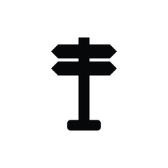 Black silhouette of a wooden directional signpost with two arrows