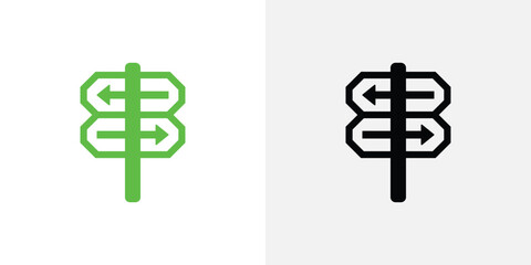 Obraz premium Green and black directional signpost icons showing multiple paths