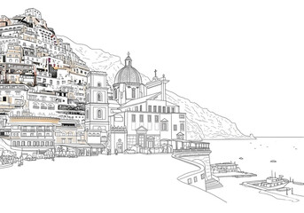 Obraz premium Chiesa di Santa Maria Assunta in Positano one line drawing