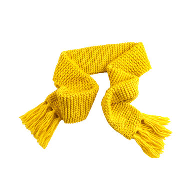Yellow scarf isolated on white, autumn decor, fall clothing element. Decoration object..