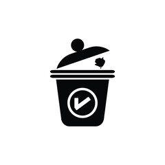 Trash can icon with check mark and lid open
