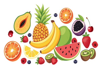 Tropical Fresh Fruit Mix Illustration - Vector Design 