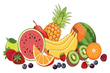 Tropical Fresh Fruit Mix Illustration - Vector Design 