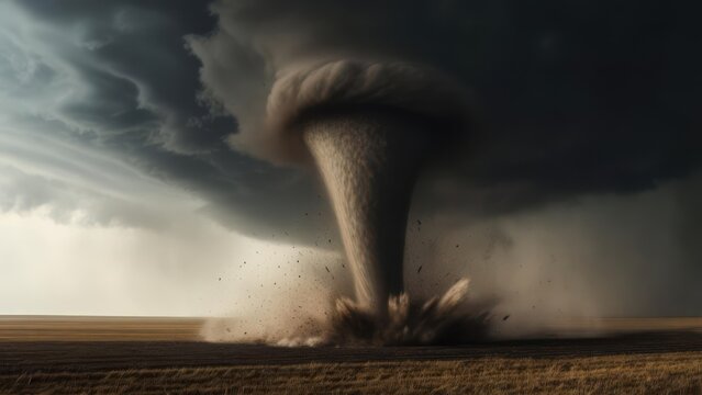 Powerful tornado devastates rural landscape under dramatic stormy skies - Powered by Adobe