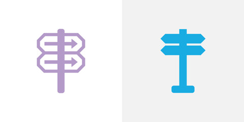 Two stylized directional signpost icons side by side