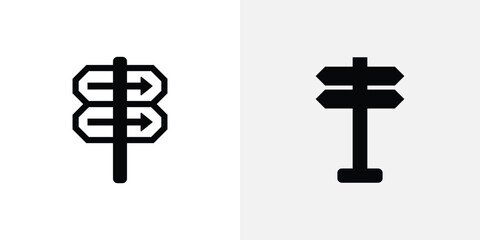 Two simple black and white directional signpost icons