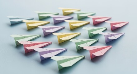 Pastel Paper Airplane Formation on Light Blue Surface, Polka Dot