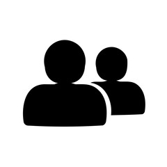 Black silhouette graphic depicting two people or users together, likely a team