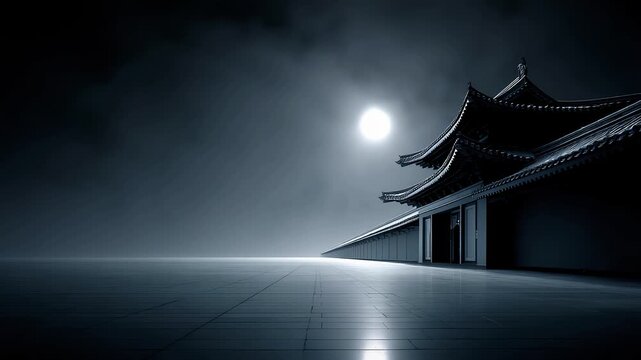 The serene and profound Oriental architecture under the moonlight