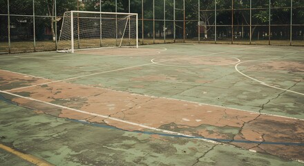Semi abandoned concrete soccer field 