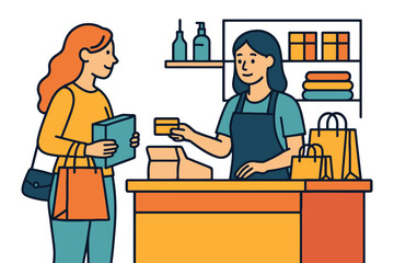 Customer pays with credit card at checkout counter in a store