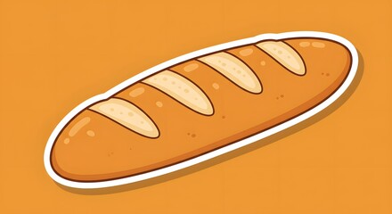 Cartoon baguette with a goofy smile, sticker design