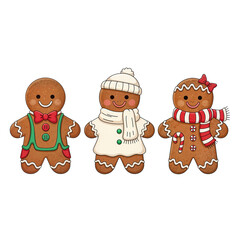 Trio of Festive Gingerbread Friends in Scarves and Hats