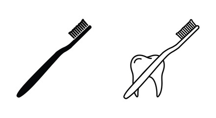 Fototapeta premium Simple black and white illustration of toothbrushes and a single tooth