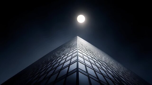 Skyscraper Reaching for the Moonlit Sky