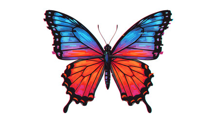 Glitched vibrant butterfly on white