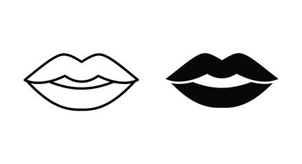 Two minimalist lip outlines one open and one closed in black and white