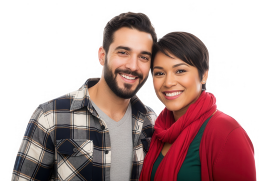 Smiling couple in casual attire sharing a tender moment together transparent background