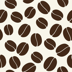 Brown coffee beans pattern background. Coffee beans isolated on beige background. Vector illustration.  Coffee Beans Illustration for packaging.