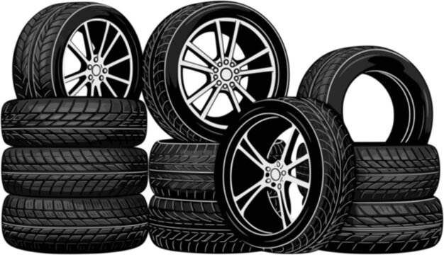 vector automobile rubber tires isolated on white background. tire stack flat style design

