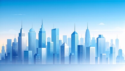 Obraz premium Cityscape illustration with tall buildings and a blue color scheme.