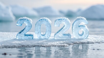 2026 Ice Numbers on Arctic Landscape with Snow
