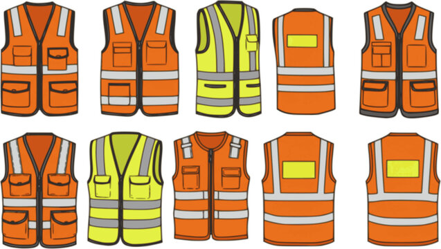 vector set of orange and yellow safety vests
