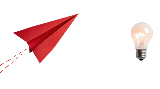 light bulb with red paper arrow isolated on white background 