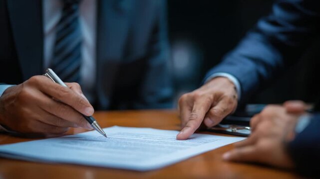 Businessmen signing a document