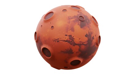 A spherical object with a marslike texture and crater details, isolated on a white background