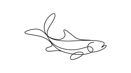 Obraz premium Single line drawing of a fish swimming showing elegance and simplicity in one continuous line art style