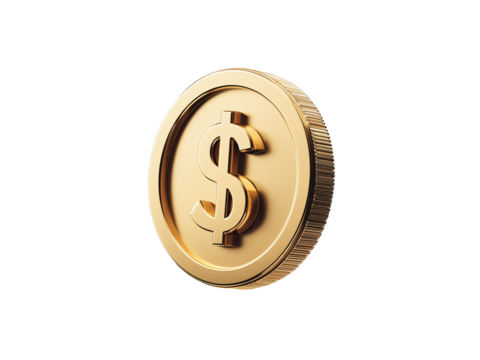 Dollar Coin icon. 3D isolated on transparent background, Clipart png
