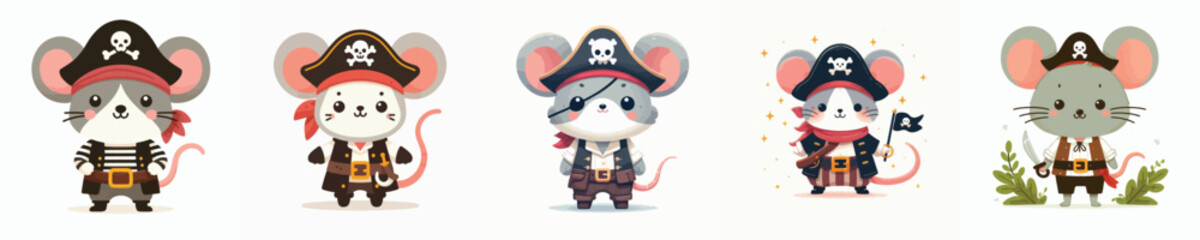 cute mouse vector in pirate costume