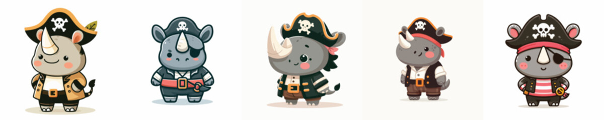 cute rhino vector in pirate costume