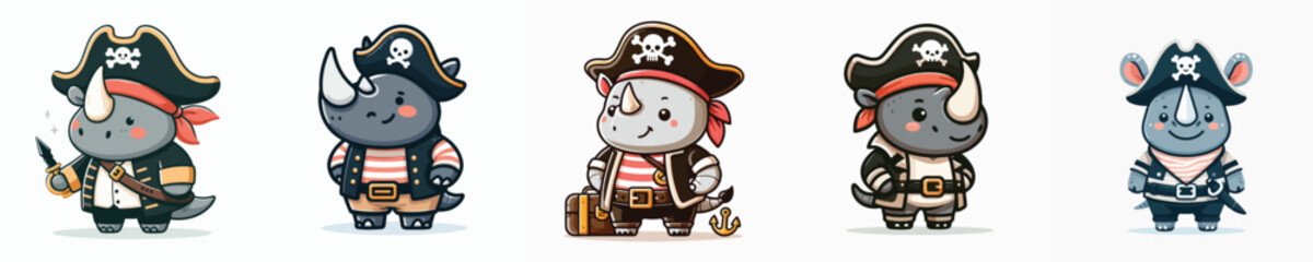 cute rhino vector in pirate costume
