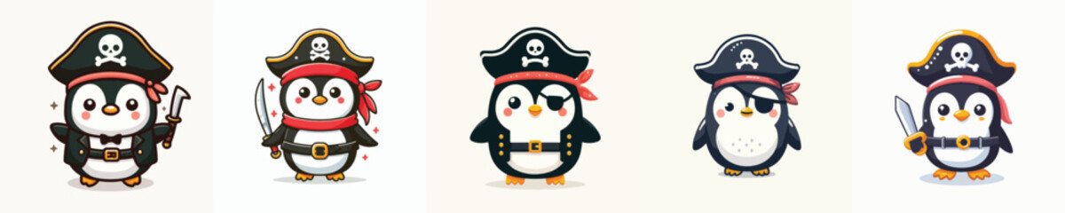 cute penguin vector in pirate costume