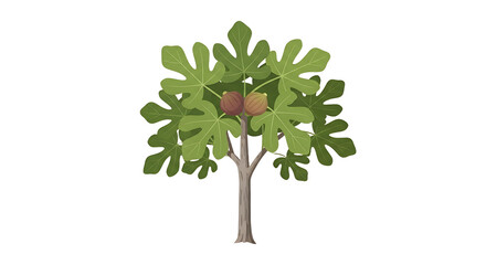 Stylized Green Tree with Brown Trunk and Fruit.