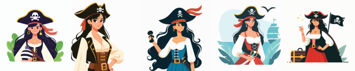 vector of woman in pirate costume