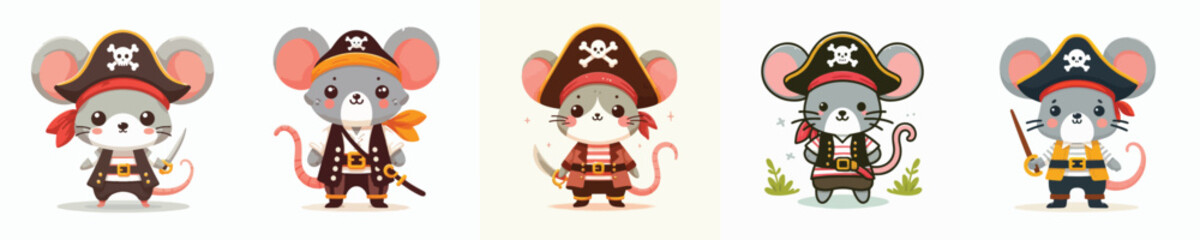 cute mouse vector in pirate costume