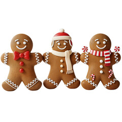 Three Festive Gingerbread Men Cookies Decorated for Christmas